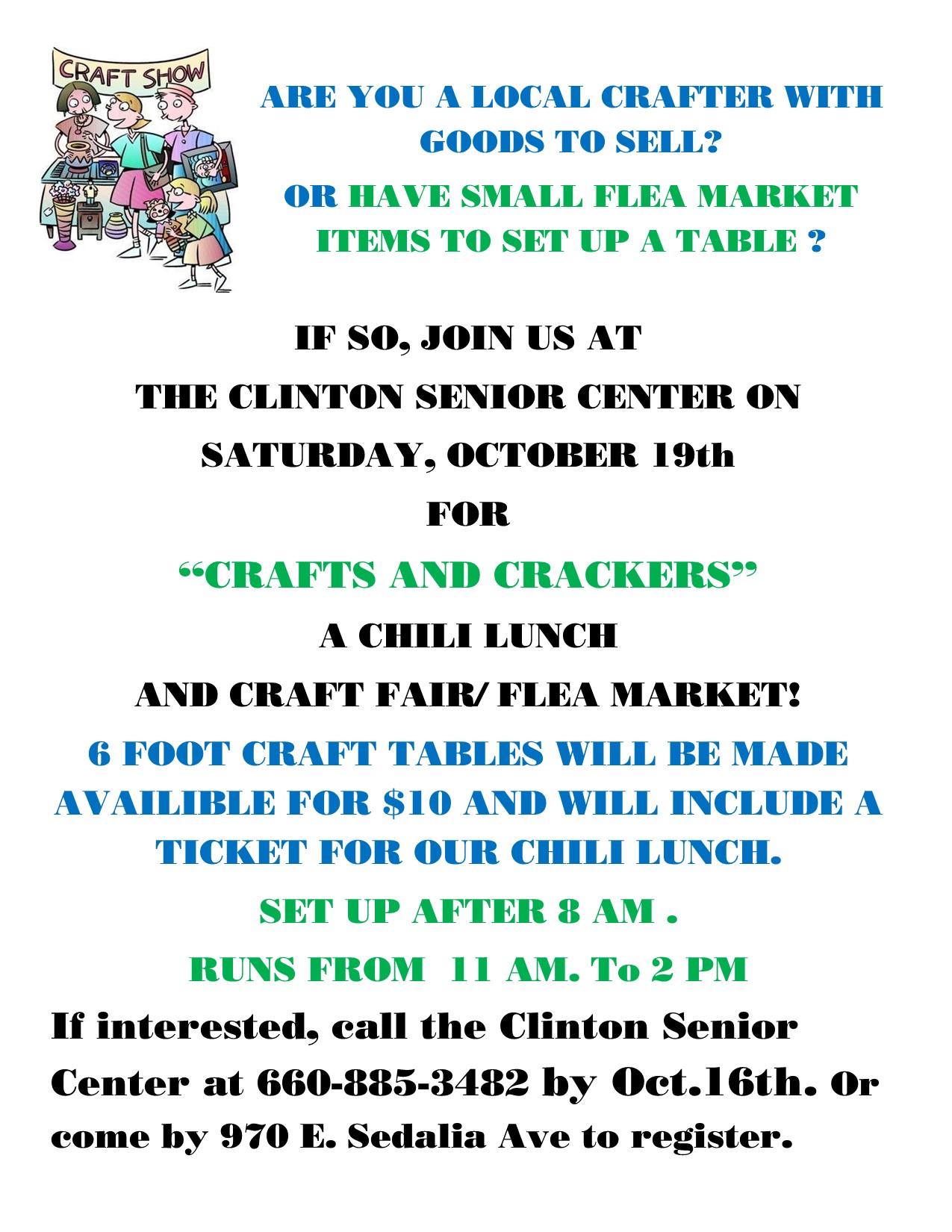 “Crafts and Crackers” in Clinton, MO on Oct 19 2024